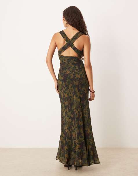 ASOS DESIGN – Maxikleid mit Rüschensaum, Rückenträger-Design und Blumenprint - view 1
