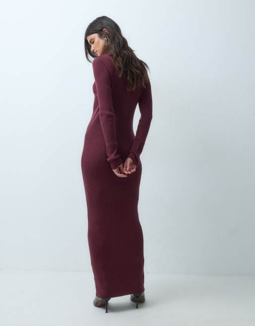ASOS DESIGN Maxikleid mit Stehkragen in Burgunderrot, 3 von 4
