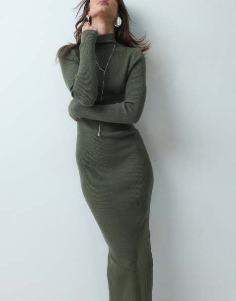 ASOS DESIGN Maxikleid mit Stehkragen in Khaki - view 1