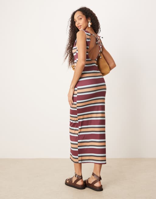 ASOS DESIGN – Maxikleid mit Streifen, U-Boot-Ausschnitt und tiefem Rückenausschnitt, 4 von 4
