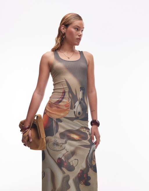 ASOS DESIGN – Maxikleid mit U-Ausschnitt und Motiv-Grafikprint, 2 von 4