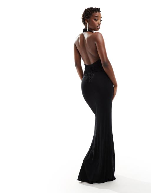 ASOS DESIGN – Maxikleid mit verdrehter Vorderseite und tiefem Ausschnitt in Schwarz, 2 von 4