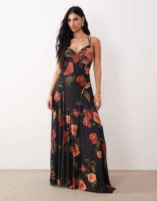 ASOS DESIGN - Maxikleid mit Ziernaht und Blumenmuster-Bunt