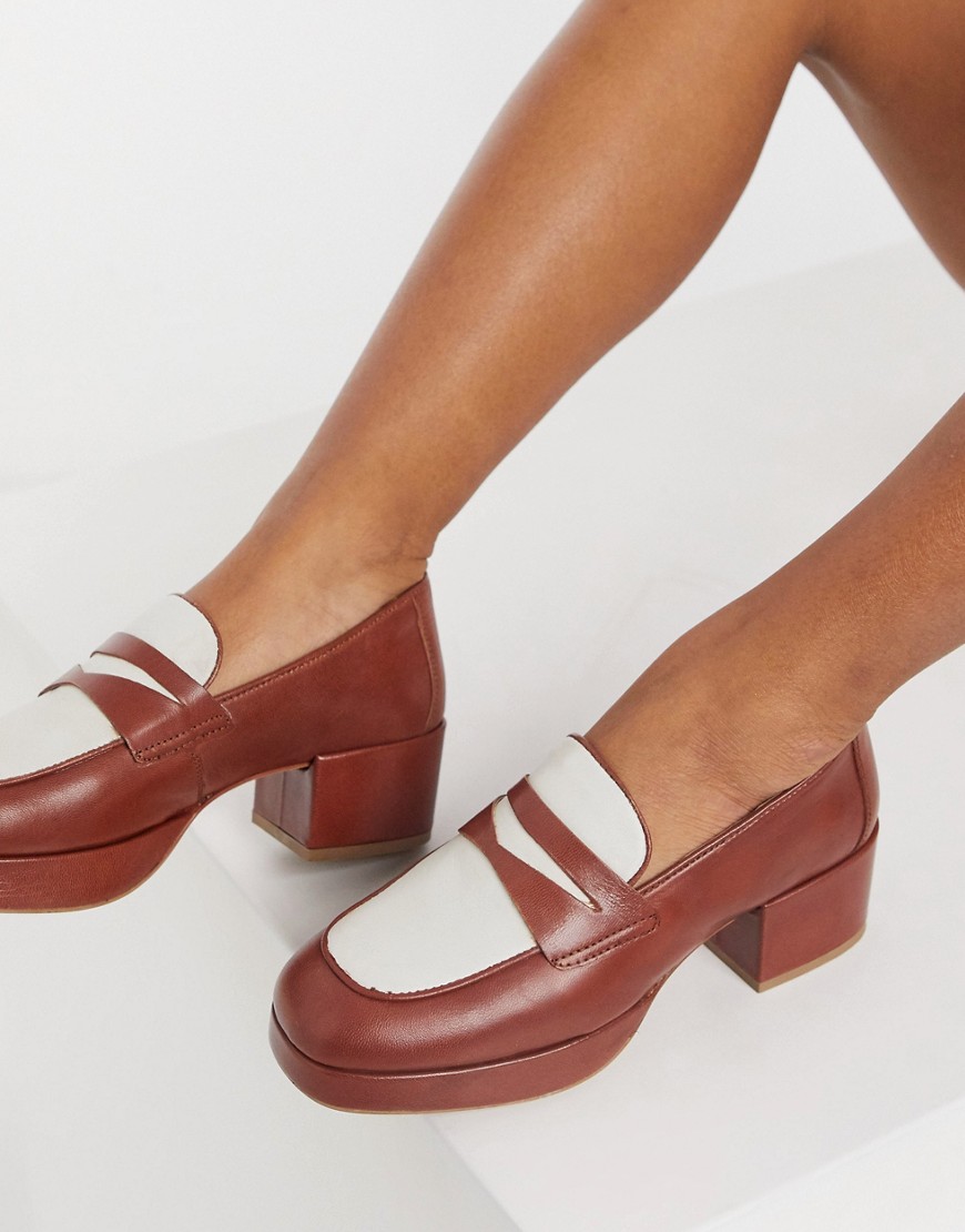 ASOS DESIGN - Maximise - Premium leren loafers met plateauzool in bruin en crème-Multi