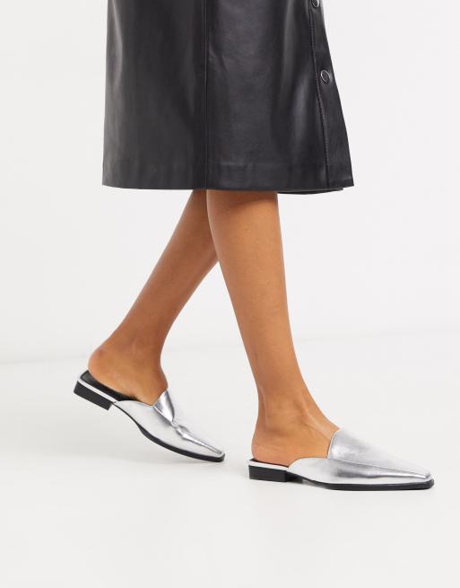 Silver cheap flat mules