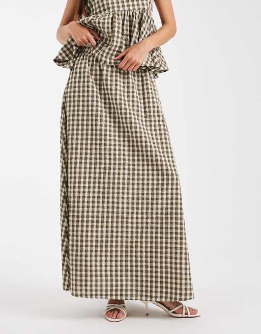 ASOS DESIGN - Maxinederdel med A-form og salviegrønt gingham-tern, 4 af 5