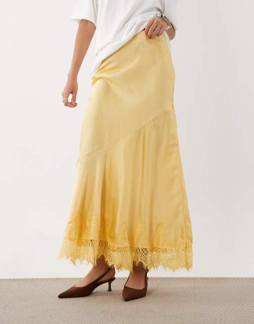 ASOS DESIGN maxinederdel med blondkant og fishtail i buttermilk, 2 af 5