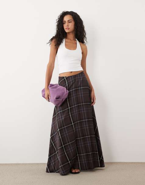ASOS DESIGN maxinederdel med brune og blå tern - view 1