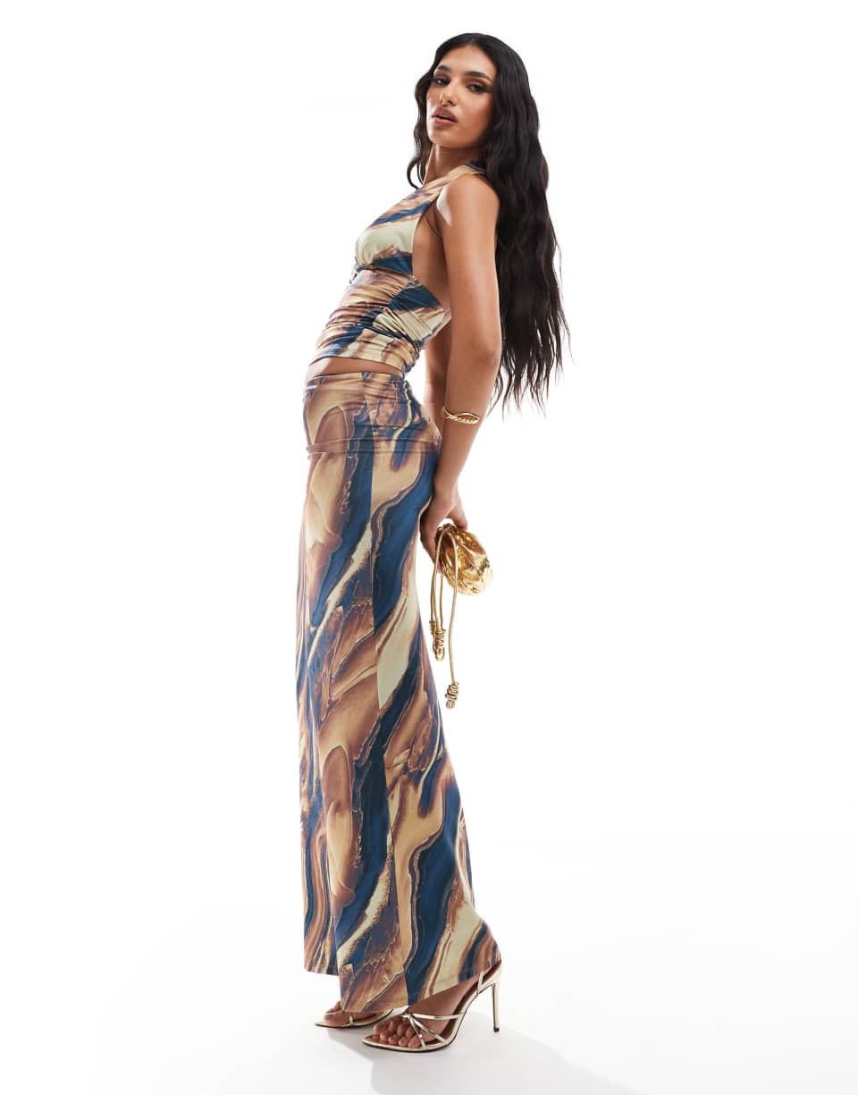 Neutral Marble Maxi Skirt