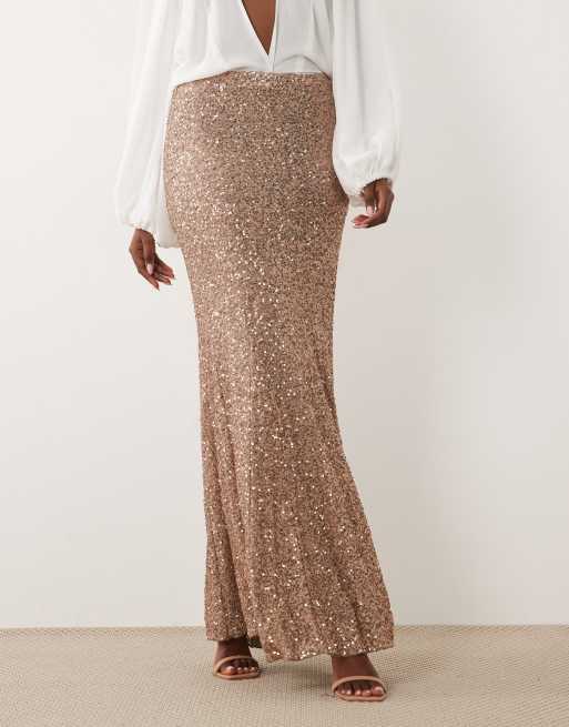 ASOS DESIGN maxinederdel med pailletter i guld, 2 af 5