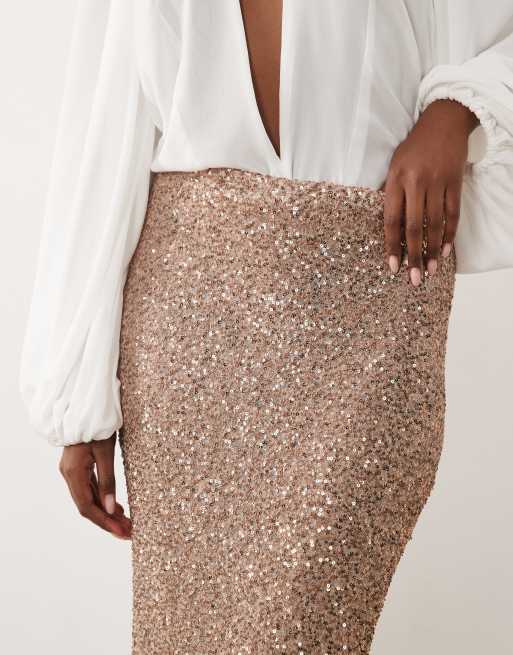 ASOS DESIGN maxinederdel med pailletter i guld, 3 af 5