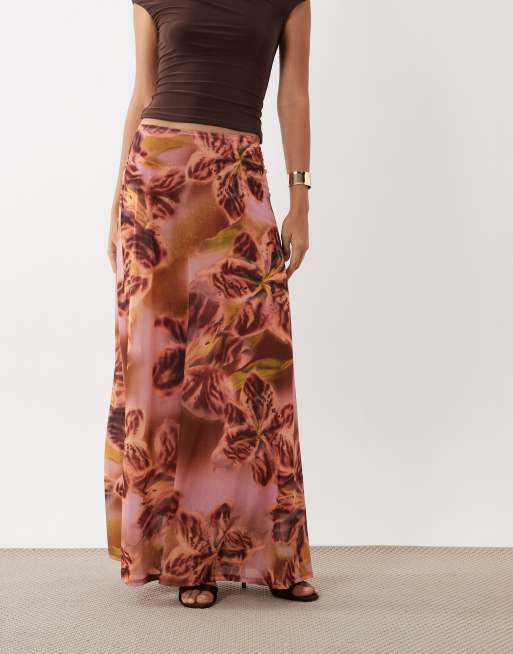 ASOS DESIGN maxinederdel med print, stretch og fuld kant i grøn og pink blomsterprint, 2 af 5