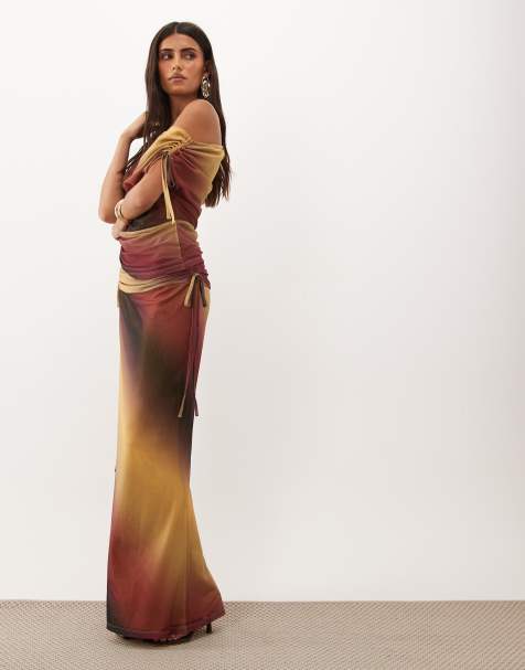 ASOS DESIGN maxinederdel med rynket mellemhøj talje og fishtail i stribet ombre - view 1
