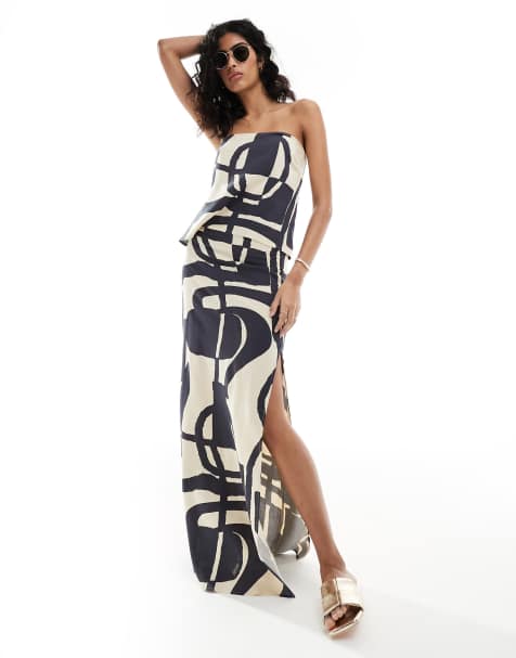 ASOS DESIGN - Maxinederdel med slids og abstrakt sort/hvidt print - Del af sæt - view 1