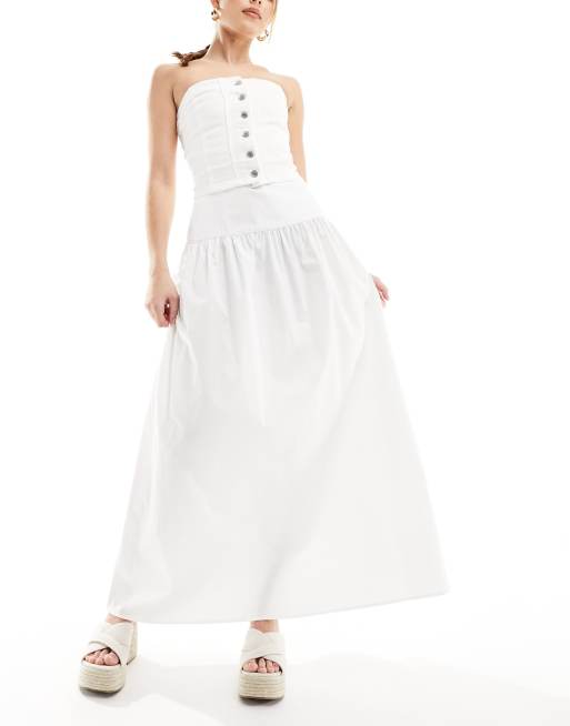 ASOS DESIGN Maxirock aus Baumwoll Popeline in WeiB mit tief angesetzter Taille ASOS