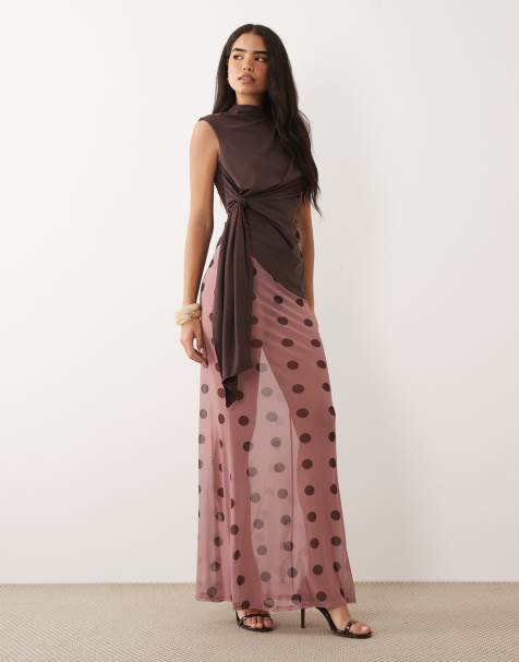 ASOS DESIGN – Maxirock aus durchscheinendem Netzstoff in Rosa mit Polka-Dots-Print - view 1
