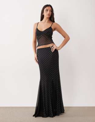 ASOS DESIGN - Maxirock aus gepunktetem Netzstoff in Schwarz, Kombiteil