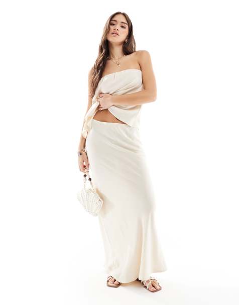 ASOS DESIGN – Maxirock aus Leinenmix in Beige mit Schrägschnitt - view 1