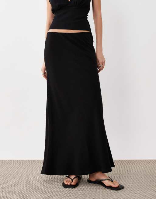 ASOS DESIGN – Maxirock aus Leinenmix in Schwarz mit niedrigem Bund, Kombiteil, 2 von 5
