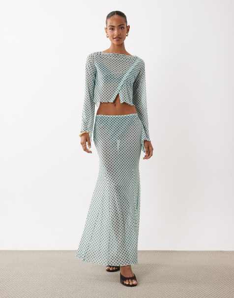 ASOS DESIGN – Maxirock aus Netzstoff mit blauem Punktemuster, Kombiteil - view 1