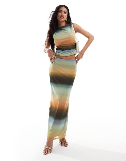 ASOS DESIGN – Maxirock aus Netzstoff mit Farbverlauf, Kombiteil