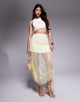 ASOS DESIGN - Maxirock aus Spitze in Gelb mit Minirock-Futter