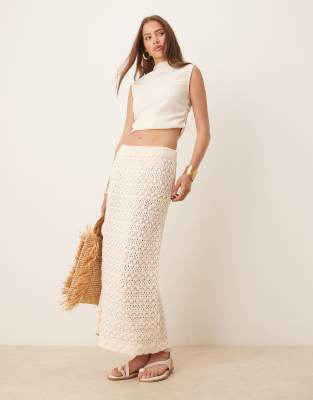 ASOS DESIGN - Maxirock aus Strick in Ecru-Weiß