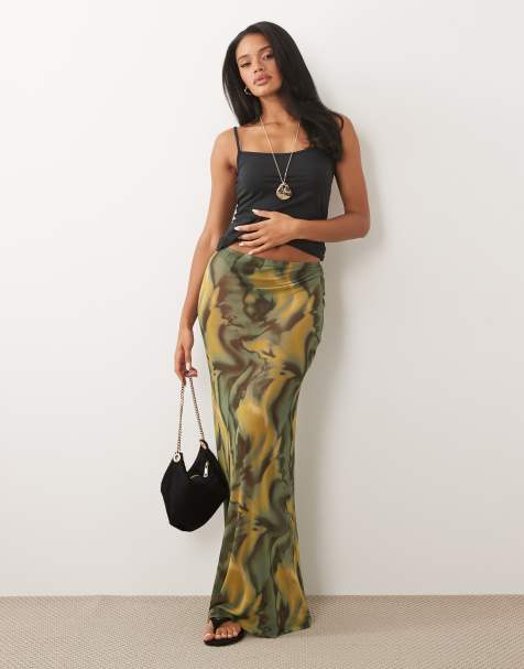 ASOS DESIGN – Maxirock aus transparentem Netzstoff in Grün mit abstraktem Muster - view 1