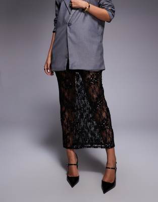 ASOS DESIGN - Maxirock aus transparentem Netzstoff in Schwarz mit verstreuter Paillettenverzierung