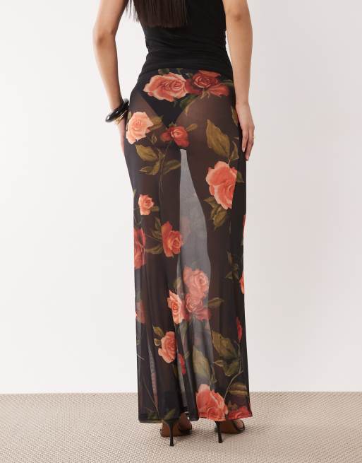 ASOS DESIGN – Maxirock aus transparentem Netzstoff mit Patchwork-Blumenmuster, 4 von 5