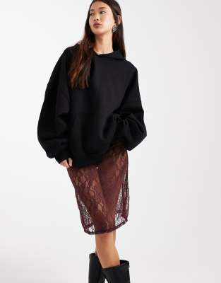 ASOS DESIGN - Maxirock aus transparenter Spitze in Feige-Lila