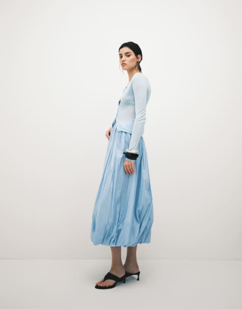 ASOS DESIGN – Maxirock in Blau mit Ballonsaum - view 1