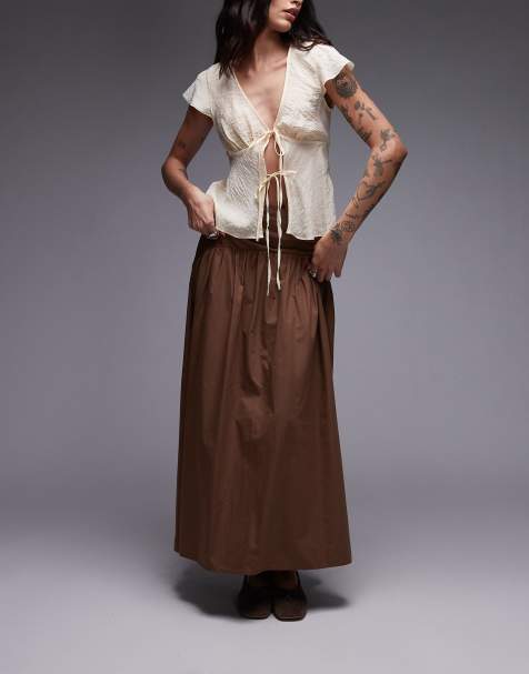 ASOS DESIGN – Maxirock in Braun mit tiefer Taille - view 1