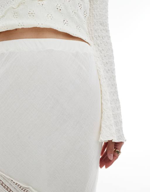 ASOS DESIGN – Maxirock in Creme mit Patchwork-Design in Leinenoptik und Spitze, 4 von 5