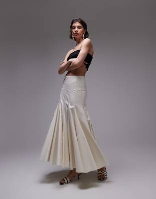 ASOS DESIGN - Maxirock in Ecru mit abgesetztem Bund-Weiß