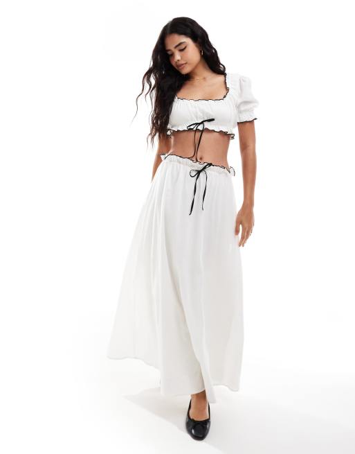 ASOS DESIGN – Maxirock in Ecru mit farblich abgesetzter Knitterkante, Kombiteil