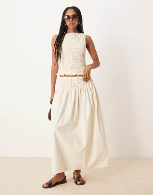 ASOS DESIGN - Maxirock in Elfenbeinweiß mit geraffter Taille
