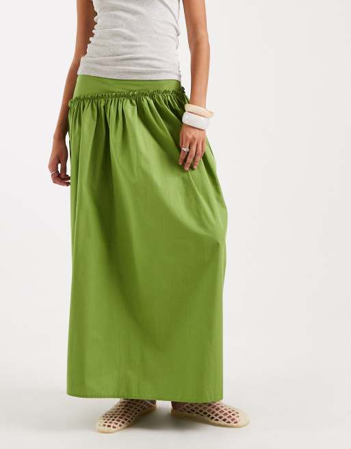 ASOS DESIGN – Maxirock in Grün mit tief angesetztem, asymmetrischem Bund, 5 von 5