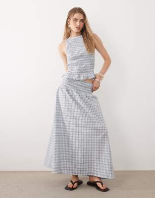 Maxirock in kariertem Blau mit gesmokter Taille, Kombiteil-Mehrfarbig Mehrfarbig M