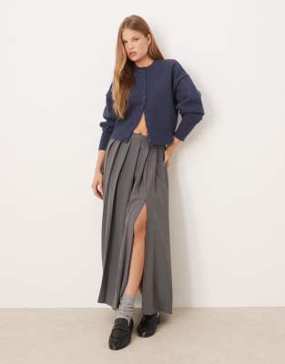 ASOS DESIGN - Maxirock in meliertem Grau mit Falten