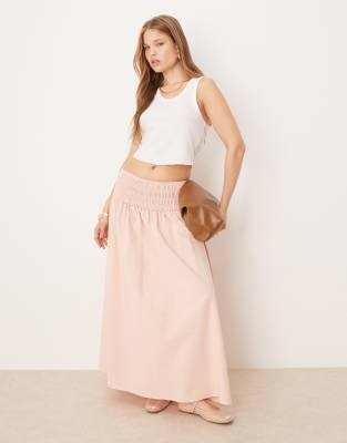 ASOS DESIGN - Maxirock in Rosa mit geraffter Taille