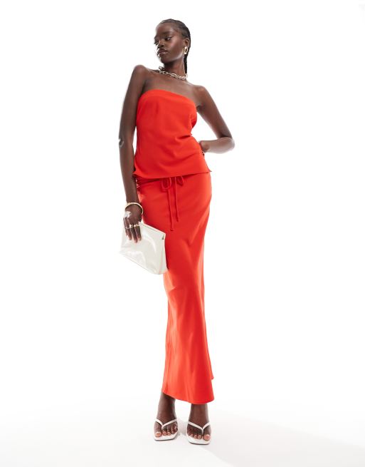 ASOS DESIGN – Maxirock in Rot mit Bindedetail an Taille, Kombiteil