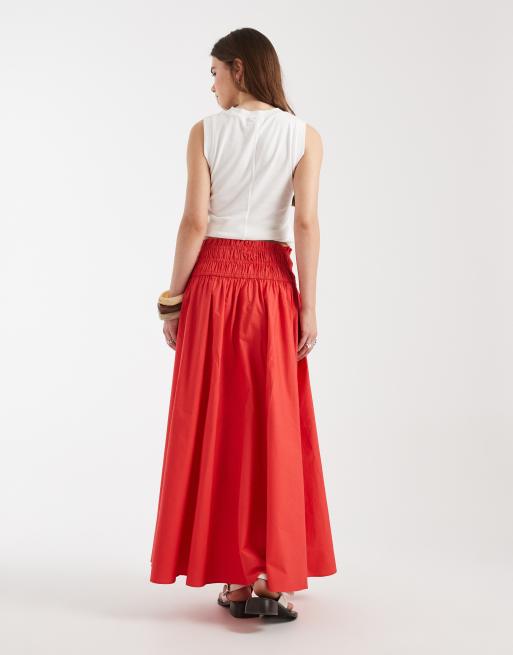 ASOS DESIGN – Maxirock in Rot mit gesmokter Taille, 2 von 5