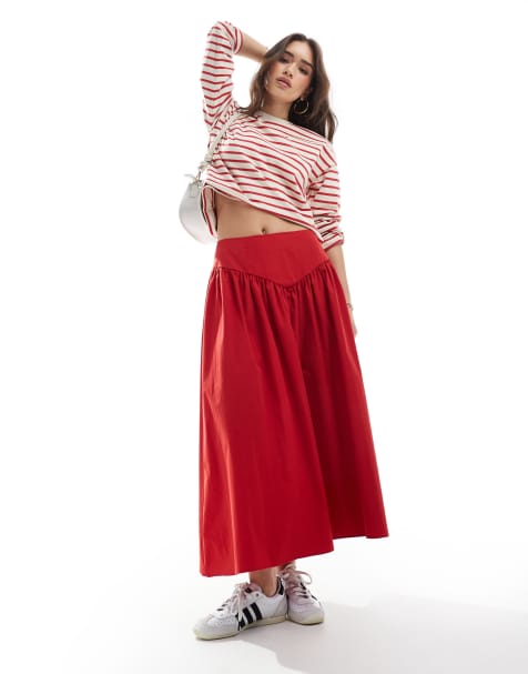 ASOS DESIGN – Maxirock in Rot mit Korsettdetail - view 1