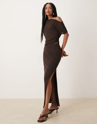 ASOS DESIGN - Maxirock in Schokobraun aus Netzstoff, Kombiteil-Brown