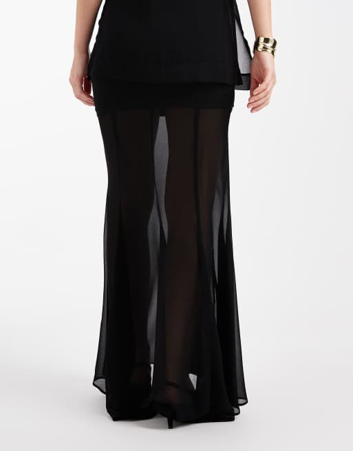 ASOS DESIGN – Maxirock in Schwarz mit transparentem Overlay und Schwalbenschwanz, Kombiteil, 4 von 5