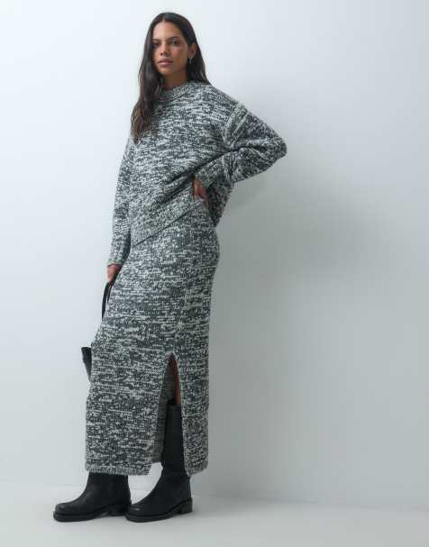 ASOS DESIGN Maxirock-Kombiteil mit Salt-and-Pepper-Strick in Monochrom - view 1
