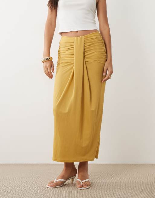 ASOS DESIGN Maxirock mit Drapierung und Raffungen in Senfgelb, 2 von 5