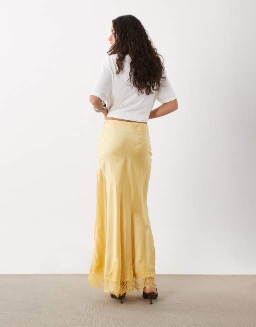 ASOS DESIGN Maxirock mit Spitzenbesatz und Fischschwanzsaum in Buttermilk, 4 von 5