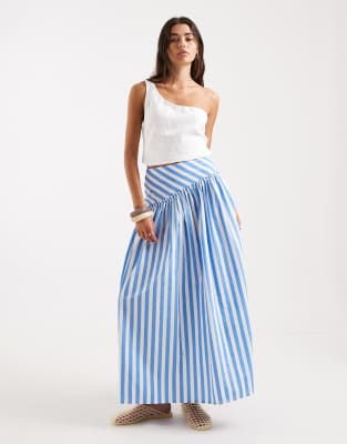 ASOS DESIGN - Maxirock mit tief angesetztem, asymmetrischem Bund und Streifen-Bunt